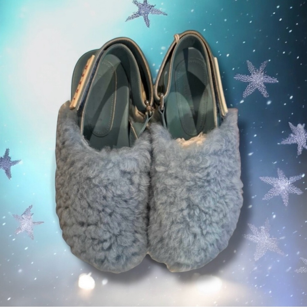 🆕💞MARNI Fussbett Sabot Shearling Slip On Mules Sandals • BLUE • EU 37 • NWT